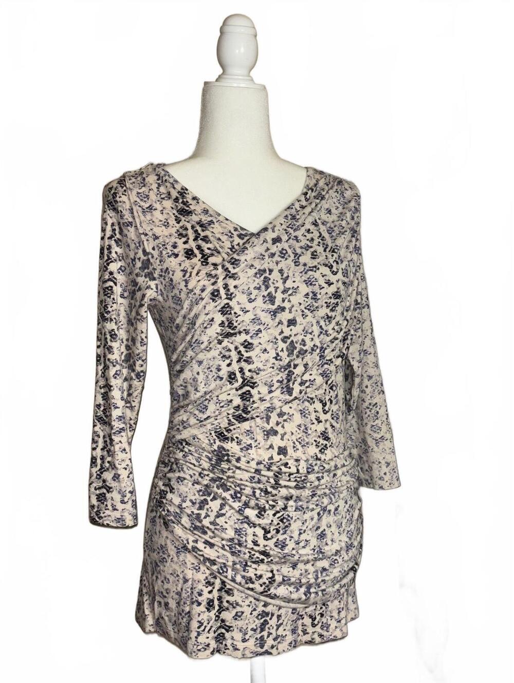 Cabi 262 Y2K Top Animal Print V Neck Stretch Cotton Blend Ruched Double Drape